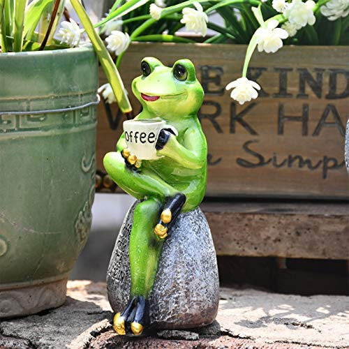 Frosch Figuren Statue mit Kaffee Frosch Ornament Gartenfigur Dekofigur Teichdeko Frösche Grün Gartenzwerge für Außen Balkon Geburtstag Hochzeit Party Tischdeko Gartenzwerg Deko (Multicolor, One Size)