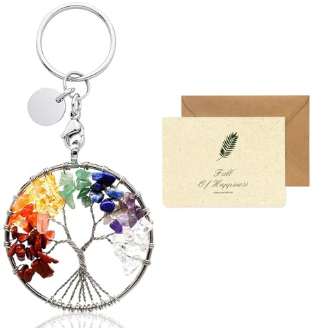 SwirlColor Portachiavi Albero Della Vita, Bello 7 Chakra Cristallo Curativo Albero Della Vita Portachiavi Auto Portachiavi Portafortuna per le Donne con una Carta per Coppia Amante Madre e Amici