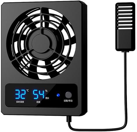 Reptile Cooling Fan - Intelligent Reptile Cage Thermometer with LED Display | High Wind Ventilation Fan, Low Noise Reptile Thermometer, Hygrometer, for Vivarium, Dragon, Lizard, Reptile Box Digital