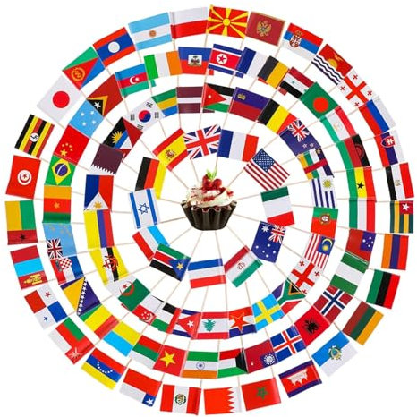 Zahnstocher-Flaggen 100 Stück Verschiedene Länderflaggen auf Stäben Mini-Flaggen der Welt doppelseitig winzige Weltflaggen Cupcake-Topper Eurovision-Dekorationen