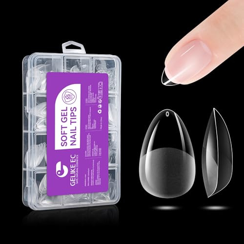 Gelike ec Kurze Mandel Nail Tips - 240 Stück 12 Größe Soft Gel Full Cover Nageltips für Gelnägel Press On Nails für Nagelverlängerung Home DIY Nail Art Nagelstudio