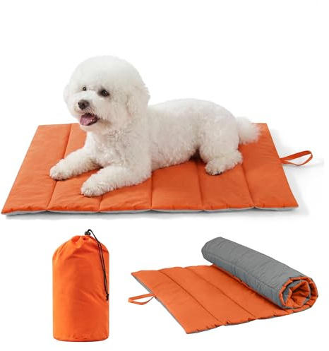 UNIKOME Hundedecke für Unterwegs rutschfeste Antistatische Langlebige | Hundematte, Hundekissen Waschbar Mittelgroße und Kleine Hunde, Reisebett Hund für Reise Outdoor (Orange+Grau, 76*48cm)