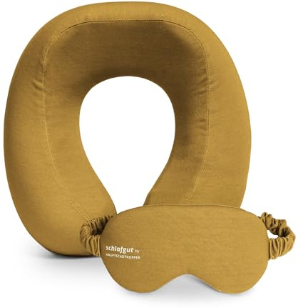 Hauptstadtkoffer - Reisekissen, Nackenkissen für Flugzeug & Auto, Memory Foam, Kissen, Nackenhörnchen mit Schlafmaske, Harvest Gold