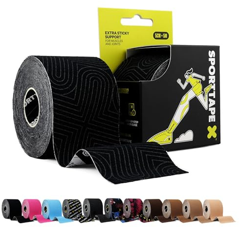 SPORTTAPE Bande Kinésiologique - 5 cm x 5 m - Platine - Strapping Sportif | Bande physio & sport pour blessure muscle épaule, genou, cheville & périostite, Étanche & hypoallergénique bande kinétique