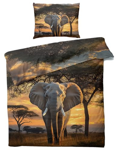 Generisch Winter Bettwäsche 135x200 Elefant - Afrika Wilde Tiere Bettbezug 135 x 200 2er Set, Weiche & Angenehme Mikrofaser Bettbezüge & Kissenbezug 80x80, Bettwäsche-Sets mit Reißverschluss O#&-62