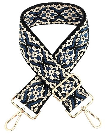 Verstellbarer Taschengurt,5cm Breiter Jacquard-Stickerei Schultergurt,Taschenriemen Herren & Damen Schulterriemen Längenverstellbarer 72-130 cm,für Handtasche Schultertaschen,Beige Dunkelblau+Gold