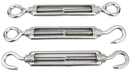 Tenditore in acciaio inox per fune metallica, gancio e occhiello, regolabile, M12, gancio a occhiello in acciaio inox 304, M12, 1 pezzo