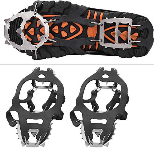 1 Paar 18 Zähne Eisklampen Spikes Stollen Steigeisen Rutschfeste Eisgriffe für Schuhe Stiefel, Schuhgriffe Spikes Steigeisen für Winter Outdoor Schnee Bergsteigen Camping Wandern