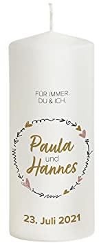 Liamoria® Hochzeitskerze Modern Schlicht mit Namen, Datum und Spruch - Modell Paula - Personalisierte Dekoration zur Hochzeit (20 x 8 cm)