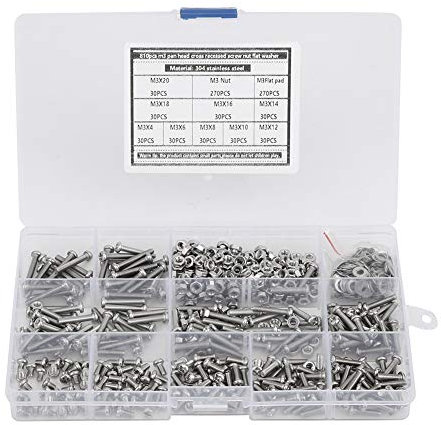 Tyenaza Schraubenmuttern-Unterlegscheiben, 810 Stück 304 Edelstahl M3 Rundkopf-Schraubenmuttern-Dichtungs-Sortiment-Set, für sichere Aluminium-Profilrahmen