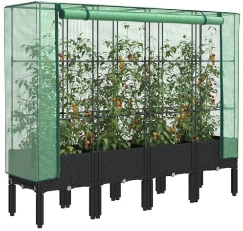 Xichuzi Hochbeet mit Gewächshaus-Aufsatz Rattan-Optik 160x40x140 cm, Palettenrahmen, Hochteich, Gemüsebeet, Kräuterregal Balkon, Blumenbeet, Kräuterspirale, Tomatenbeet, Pflanzhochbeet - 4015821