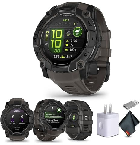 Garmin Instinct 3 50mm, AMOLED, Outdoor GPS Smartwatch, 24/7 Health Monitoring, 24 Days of Battery Life, Built-in Flashlight, Charcoal (010-03020-00) Fitness and Tactical Smart Watch Bundle for Men