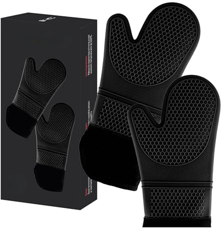 WS HOME – Ofenhandschuhe 2er Set – Hitzebeständige Silikon-Grillhandschuhe mit Baumwoll-Innenfutter – Anti-Rutsch, Waschbar & Bis 230 °C – Küchenhandschuhe für Backen, Kochen & Grillen (Schwarz)