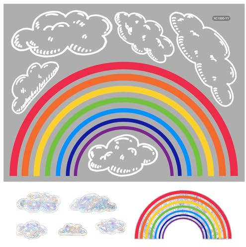 WUSJCOF Suncatcher Sticker para Ventanas Arcoiris Nubes Decoracion Vinilo para Cristales y Puertas de Vidrio Protección de Aves para Niños