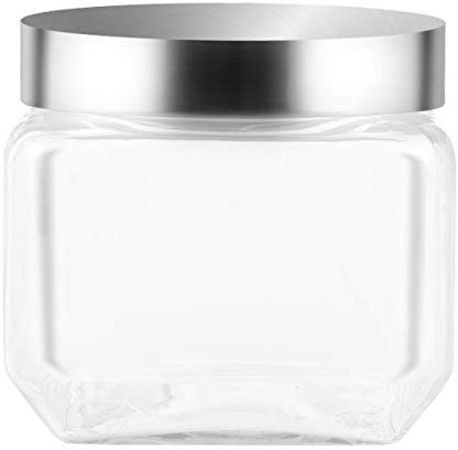 1 tarro de vidrio con tapa de acero inoxidable, bote de vidrio hermético, bote de vidrio con tapa, frascos de boticario, frasco sellado de vidrio, frascos de vidrio herméticos, cubierta de metal, cubi