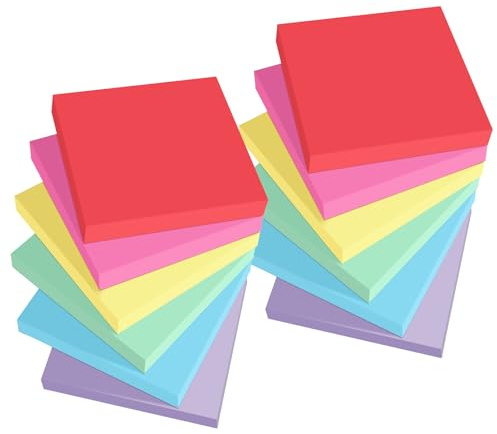 1200pcs Haftnotizen 76x76mm, 6 Farben Selbstklebende Klebezettel Bunt Sticky Notes, School Stuff Notizzettel Wiederaufklebbar für Markieren und Hervorheben von Seiten, To-Do-Liste