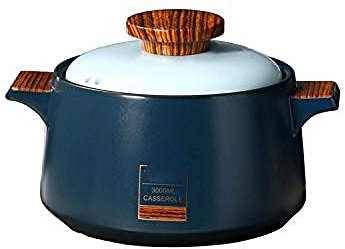 XWBLDBDFC Double Wooden Handle Ceramic Lid, Ceramic Cookware, Universal Sauce Pot Ceramic Soup Household, Ceramic Soup Pot Thanksgiving Blue||4L