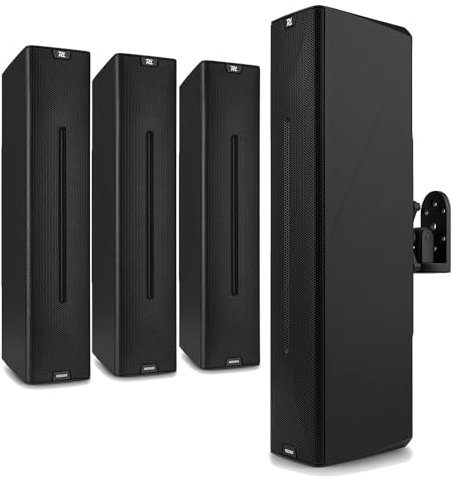 Power Dynamics PD PDCS403A Active Column Speaker System, Wall Mounted Public Address Speakers, 260W Class D Amplifier, Black, For Commercial PA Systems & Conferences