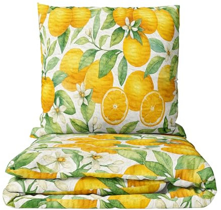 Leonado Vicenti Seersucker Bettwäsche 100% Baumwolle Orangen Design Mediterran 155x220 cm Kissenbezug 80x80 Sommer Bezug Reißverschluss