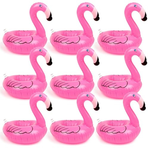 Pack of 9 Inflatable Drink Holders, Flamingo Pool Holder Floating for Beer Bottle, Champagne Glass Cans, Mini Floating Beer Holder for Beach Party, Hawaii Party, Swimming Pool, Beach