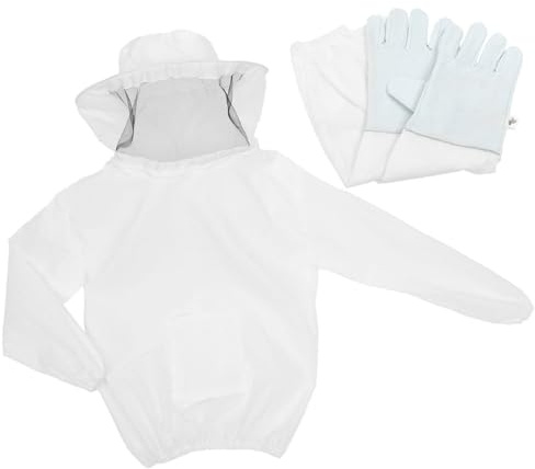 KONTONTY Imkeranzug mit Atmungsaktiver Schutzjacke Weißer aus Polyester und Wildleder Satz und Langen Arbeitshandschuhen für Bienenhaltende Arbeiten im Freien