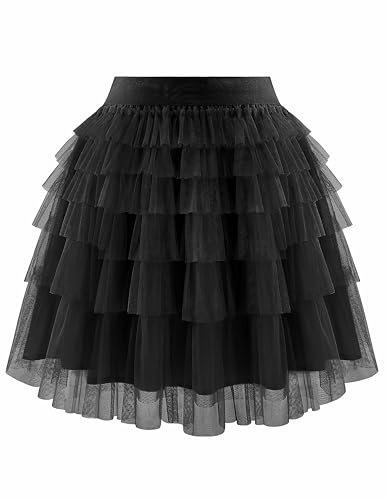 Bbonlinedress Dam mini tyll nätkjol tutu vuxna 2026 lager lager A-linje kjolar söt volang hög midja, Svart, S