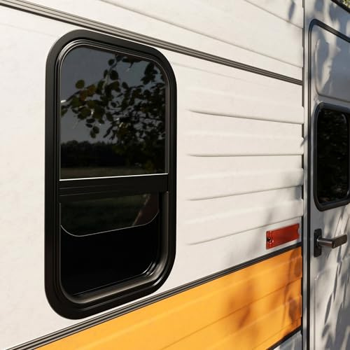 Farosun Wohnwagen Fenster 50x30 cm, E4, Schiebefenster für Wohnmobil und Caravan mit festem Insektenschutz, getöntem Sicherheitsglas, UV-beständig, Seitenfenster für Camper mit Aluminiumrahmen