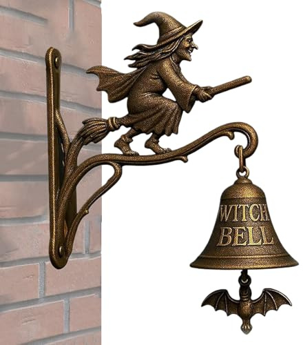 Vintage Halloween Hexe Türklingel, Vintage Hexe Türklingel - Gusseisen Halloween Türhänger Glocke, Wandmontage Hexenglocken mit Besen, Outdoor Dekorative Glocke für Dekoration