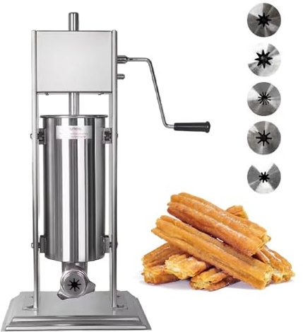 XEEAOFE Machine à Churros Espagnole, 5L/1.32Gal Machine à Donuts Espagnole Manuelle Commerciale en Acier Inoxydable, Machine à Churros Verticale avec 5 Buses pour Usage en Restaurant ou à Domicile