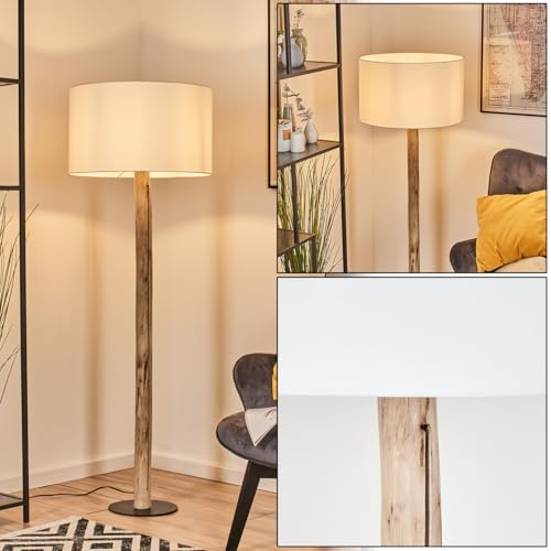 HOFSTEIN Stehleuchte Flemming, Stehlampe aus Metall/Holz im modernen Boho-Design, Schirm aus Stoff, Ø 50 cm, 150 cm, E27, mit Fußschalter - Wohnzimmer, Schlafzimmer, Esszimmer, Flur