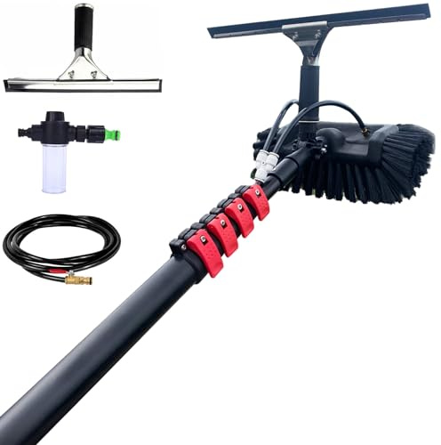 Kit di spazzole telescopiche per la pulizia dei vetri, 6 m, palo estensibile alimentato ad acqua e spazzola rotante per pannelli solari e finestre, ideale per uso domestico ed esterno