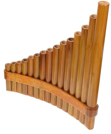 ULTECHNOVO Tragbare Panflöte 15 Rohre aus Bambus Traditionelles Musikinstrument für Anfänger Flach Geformt für Linke Hand Präzise Tonlöcher Leicht und Langlebig