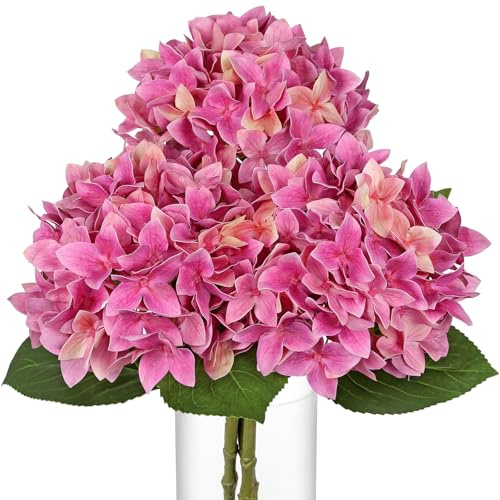 Briful Set of 3 Hydrangea Artificial Flowers - 23.6 Tall Artificial Hydrangea Long Stems, Real Touch 7 Large Flower Head Realistic Fake Flowers for Vase, Centerpiece, Wedding, Home Décor