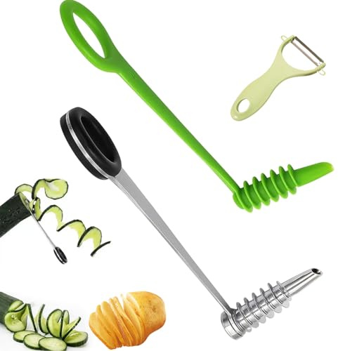 Rdunulioo 2 Stück Spiralschneider Gemüse Set inkl. 1 Stück Schäler, Edelstahl & Kunststoff Spiralschneider Kartoffel für Kreatives Obst und Gemüse in Spiralform, Karotte, Gurke, Apfel, Kartoffel