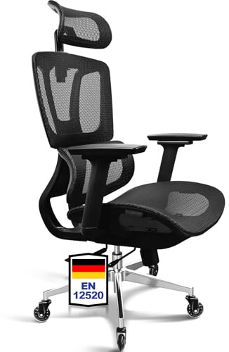 MELOKEA Sedia da Ufficio Ergonomica, Braccioli 4D, Sedile Regolabile, Inclinazione 4 Livelli, Ruote in Gomma, Mesh Traspirante, Schienale Alto, Home Office e Gaming
