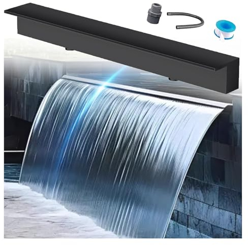 Teich-Wasserfall-Überlauf-Set, keine Pumpe erforderlich, Gartenbrunnen Wasserfluss für Pools, Terrassen und Wasserparks, individuelle Größen 40–185 cm, Schwarz, 172 cm Länge