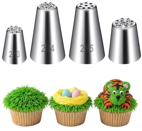 Elegaperma 4 stycken gräs piping tips av rostfritt stål, spritstyllar av | Tyller för spritpåsar för tårtdekoration, bakverk, fondant, verktyg, 4 storlekar