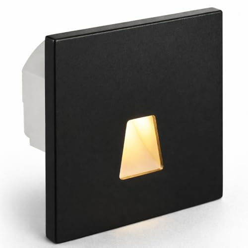 Maxkomfort LED Treppenbeleuchtung 230V Modular – 3CCT Lichtfarbe Einstellbar, Magnet-Montage für 60/68mm Schalterdosen, Wandeinbauleuchte Treppe Stufenlicht Innen, 1,5W, Schwarz, Eckig - Trapez, MOD6