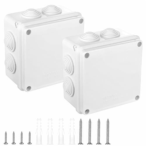 Abzweigdose Wasserdicht IP65, 2 Stück Wasserdichte Verteilerdose Außen Wasserdicht IP65, ABS Gehäuse Anschlussdose, Abzweigkasten Aufputz, Aufputzdose Weiß, Elektrische Verteilerkasten Außen