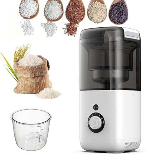 Automatic Rice Milling Machine, 480ml Rice Bran Separator with Measuring Cup, Fast 3 Min Hulling, 7 Gears for Home Wheat and Cereals Processing
