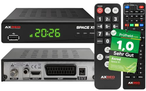 [Test très bon, note 1.0 *] AXRED Space X1 + télécommande seniors, récepteur satellite HD avec fonction d'enregistrement, Full HDTV, récepteur satellite numérique pour satellite, satellite, téléviseur