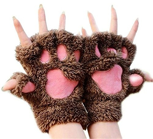 MAKFORT Fingerlose Handschuhe Winter Katze Plüsch Handschuh