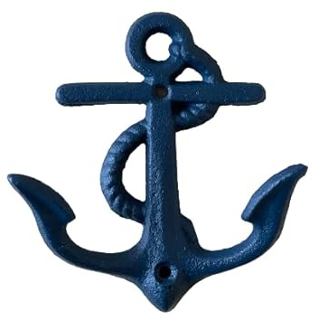 decorazione marittima - ancora gancio appendiabiti - murale - gancio per giacca - realizzato in ghisa - bagno - regali - (blu scuro)
