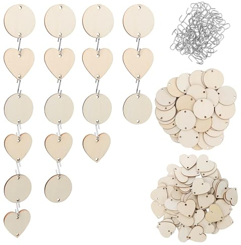 Belle Vous Naturbelassene Runde Holzscheiben & Holzherzen zum Hängen mit S-Haken (240 Stk) - Vorgebohrte Holzscheiben zum Basteln, Beschriften für Geschenkanhänger, Holzherz Maibaum & Streudeko