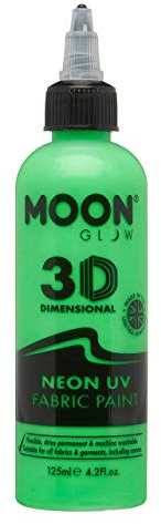 Moon Glow Pintura para tela Neon UV 3D - Pintura textil para ropa, camisetas, bolsos, zapatos y lienzos Verde intenso 125 ml (Paquete de 1)