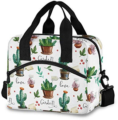 Mnsruu Ölgemälde Blumen Kaktus Pflanze Lunchbox Kühltasche Wiederverwendbare Tragetasche Schultertasche Isolierte Lunchbox für Outdoor Picknick, Bootfahren, Arbeit, Schule