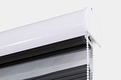 Estoralis SAMWELL - Doppelrollo mit dekorativer Kassette, Bohren Duo Rollo mit Sicht,und Sonnenschutz für Fenster und Türen, 120 x 250 cm, Farbe Dunkelgrau