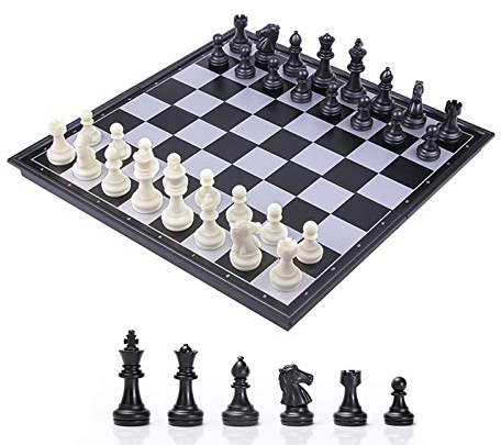 KOKOSUN Schachspiel Schwarz und weiß Schachfiguren, Magnetisch Faltbares Schachbrett Bequeme Aufbewahrung, Lernspielzeug/Geschenk für Kinder und Erwachsene (25×25cm)