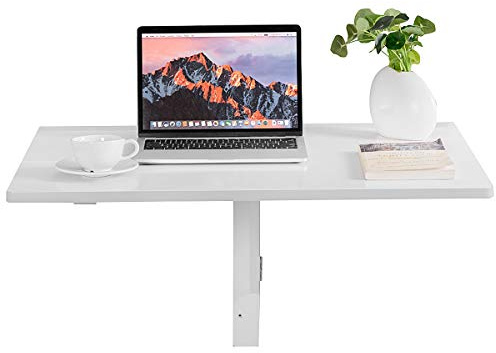 GIANTEX Tavolo Pieghevole a Muro, Piano Separato, Scrivanie Salvaspazio, Tavolino Pranzo in Legno, Supporto per Computer, Ideale per Camera Ragazzi e Appartamento, 80x60x45cm (Bianco)