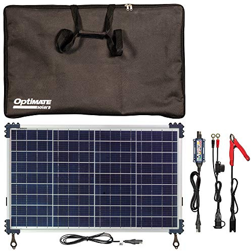 OptiMate Solar Duo 40W Travel Kit Caricabatterie Solare 12V – Caricatore solare intelligente a 6 fasi 3,3A con regolatore, supporto regolabile e borsa – Per batterie AGM, GEL, STD e LiFePO4